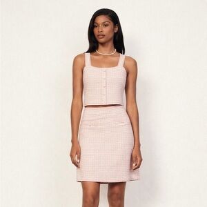 Sandro Paris Pink Tweed Knit Top & Mini Skirt Set ASO Sz 1 / US 4 Small